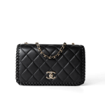 23A Black Lambskin Quilted Full Flap Bag Light Gols Hardware - Image 9