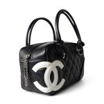 Black Calfskin Quilted Small Cambon Bowler Silver Hardware (Pink Interior) - Image 2