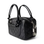 Black Calfskin Quilted Small Cambon Bowler Silver Hardware (Pink Interior) - Image 3