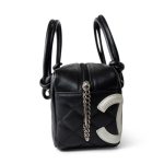 Black Calfskin Quilted Small Cambon Bowler Silver Hardware (Pink Interior) - Image 8