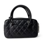 Black Calfskin Quilted Small Cambon Bowler Silver Hardware (Pink Interior) - Image 9