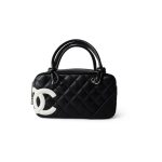 Black Calfskin Quilted Small Cambon Bowler Silver Hardware (Pink Interior)