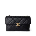 Black Lambskin Quilted Chain Infinity Single Flap Antique Gold Hardware - Image 5