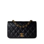 Vintage Black Lambskin Quilted Mini Full Flap Bag Gold Hardware