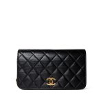 Vintage Black Lambskin Quilted Mini Full Flap Bag Gold Hardware - Image 3