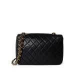 Vintage Black Lambskin Quilted Rounded Flap Gold Hardware - Image 5