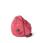 22S Pink Lambskin Quilted Large Heart Bag Light Gold Hardware - Image 2
