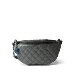 Metallic Calfskin Quilted Banane Waist Bag Bumbag Ruthenium Hardware