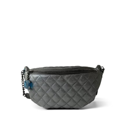 Metallic Calfskin Quilted Banane Waist Bag Bumbag Ruthenium Hardware