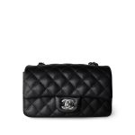 17B Black Caviar Quilted Mini Rectangular Flap Silver Hardware - Image 8