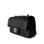 17B Black Caviar Quilted Mini Rectangular Flap Silver Hardware - Image 15