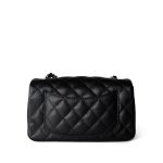 17B Black Caviar Quilted Mini Rectangular Flap Silver Hardware - Image 13