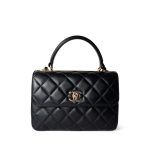 Trendy CC Black Lambskin Quilted Small Light Gold Hardware - Image 9