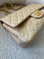 Vintage Beige Lambskin Quilted Classic Flap Medium GHW - Image 7
