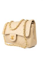Vintage Beige Lambskin Quilted Classic Flap Small Gold Hardware - Image 5