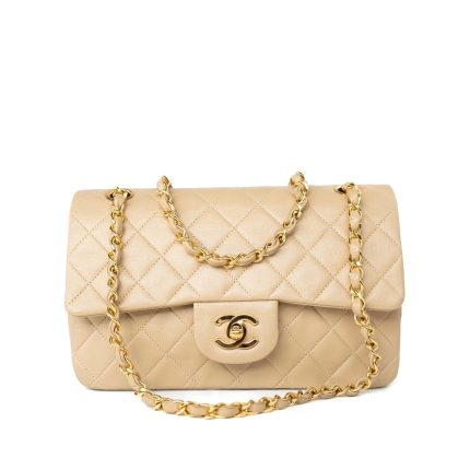 Vintage Beige Lambskin Quilted Classic Flap Small Gold Hardware