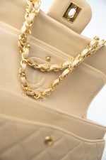 Vintage Beige Lambskin Quilted Classic Flap Small Gold Hardware - Image 7