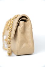 Vintage Beige Lambskin Quilted Classic Flap Small Gold Hardware - Image 7