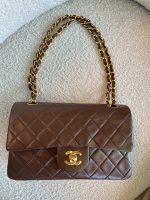 Vintage Brown Lambskin Quilted Classic Flap Small GHW