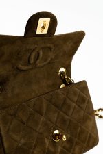 Vintage Brown Suede Quilted Mini Square Flap GHW - Image 16