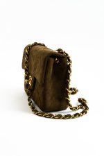 Vintage Brown Suede Quilted Mini Square Flap GHW - Image 5