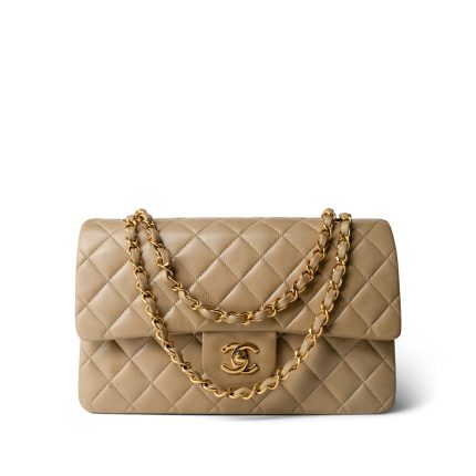 Vintage Dark Beige Classic Flap Medium Gold Hardware