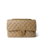 Vintage Dark Beige Classic Flap Medium Gold Hardware - Image 2
