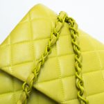 Vintage Neon Green Lambskin Quilted Classic Flap Medium - Image 5