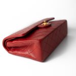 Vintage Red Lambskin Quilted Classic Flap Medium Gold Hardware - Image 15