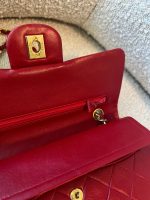 Vintage Red Lambskin Quilted Double Flap Small Gold Hardware - Image 7
