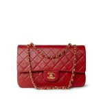 Vintage Red Lambskin Quilted Medium Classic Flap Gold Hardware