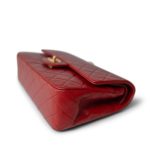 Vintage Red Lambskin Quilted Medium Classic Flap Gold Hardware - Image 14