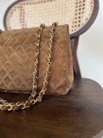 Vintage Tan/Brown Suede Quilted Jumbo XL Single Flap 24k GHW - Image 9