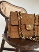 Vintage Tan/Brown Suede Quilted Jumbo XL Single Flap 24k GHW - Image 2