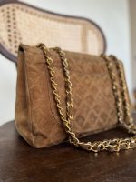 Vintage Tan/Brown Suede Quilted Jumbo XL Single Flap 24k GHW - Image 12