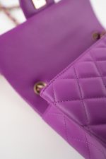 Violet/ Purple Lambskin Quilted Mini Rectangular Single Flap Bag Light Gold Hardware - Image 3