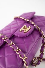 Violet/ Purple Lambskin Quilted Mini Rectangular Single Flap Bag Light Gold Hardware - Image 4