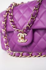 Violet/ Purple Lambskin Quilted Mini Rectangular Single Flap Bag Light Gold Hardware - Image 6