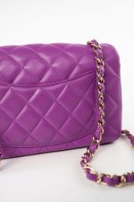 Violet/ Purple Lambskin Quilted Mini Rectangular Single Flap Bag Light Gold Hardware - Image 2