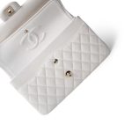 20S White Caviar Quilted Classic Flap Medium Light Gold Hardware - Image 7