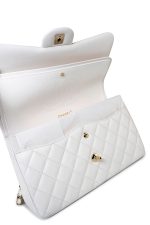 21S Jumbo White Caviar Quilted Classic Flap Light Gold Hardware - Image 3