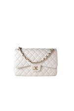 21S Jumbo White Caviar Quilted Classic Flap Light Gold Hardware - Image 9