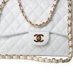 White Caviar Quilted Jumbo Single Flap Gold Hardware - Image 9
