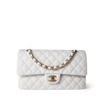22p White/ Ivory Caviar Quilted Classic Flap Medium Light Gold Hardware - Image 11