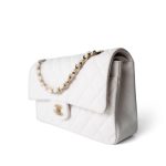 22p White/ Ivory Caviar Quilted Classic Flap Medium Light Gold Hardware - Image 13