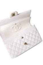22p White/ Ivory Caviar Quilted Classic Flap Medium Light Gold Hardware - Image 2
