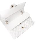 22p White/ Ivory Caviar Quilted Classic Flap Medium Light Gold Hardware - Image 10