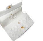 Vintage White Lambskin Quilted Classic Flap Medium Gold Hardware - Image 13