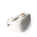 21B White Lambskin Quilted Mini Rectangular Pearl Crush Antique Gold Hardware - Image 11