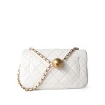 21B White Lambskin Quilted Mini Rectangular Pearl Crush Antique Gold Hardware - Image 7
